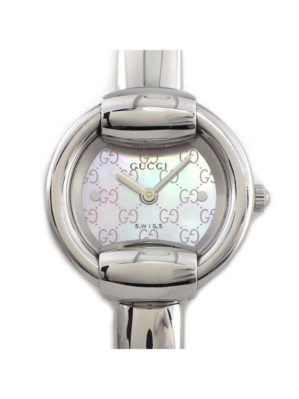 Gucci Watch Bangle GG Logo Pink Shell Dial SS Quartz Analog
